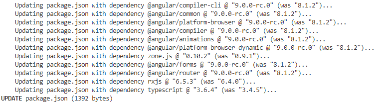 updating angular cli to version 9