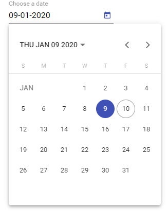 Datepicker in using mat-datepicker Material Design