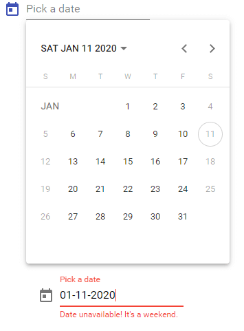 mat-datepicker filter